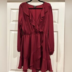 Express Burgundy Long Sleeve Wrap Dress